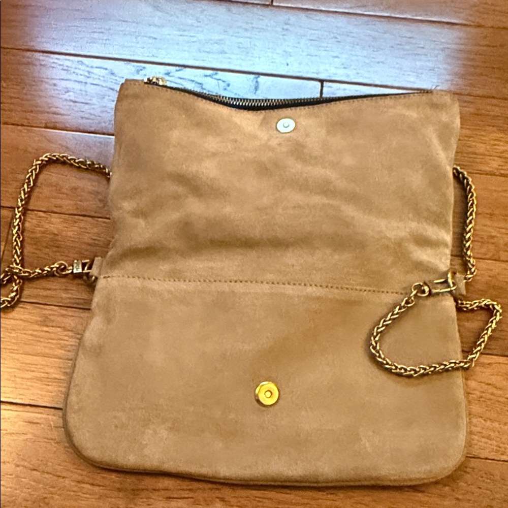 Prune Tan Suede Crossbody Bag with Gold Chain - Picture 5 of 16
